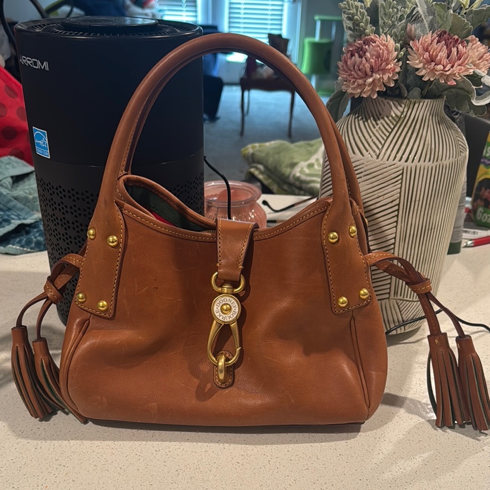 Dooney & Bourke Florentine Brown and Gold Shoulder Bag with Leather and Tassels